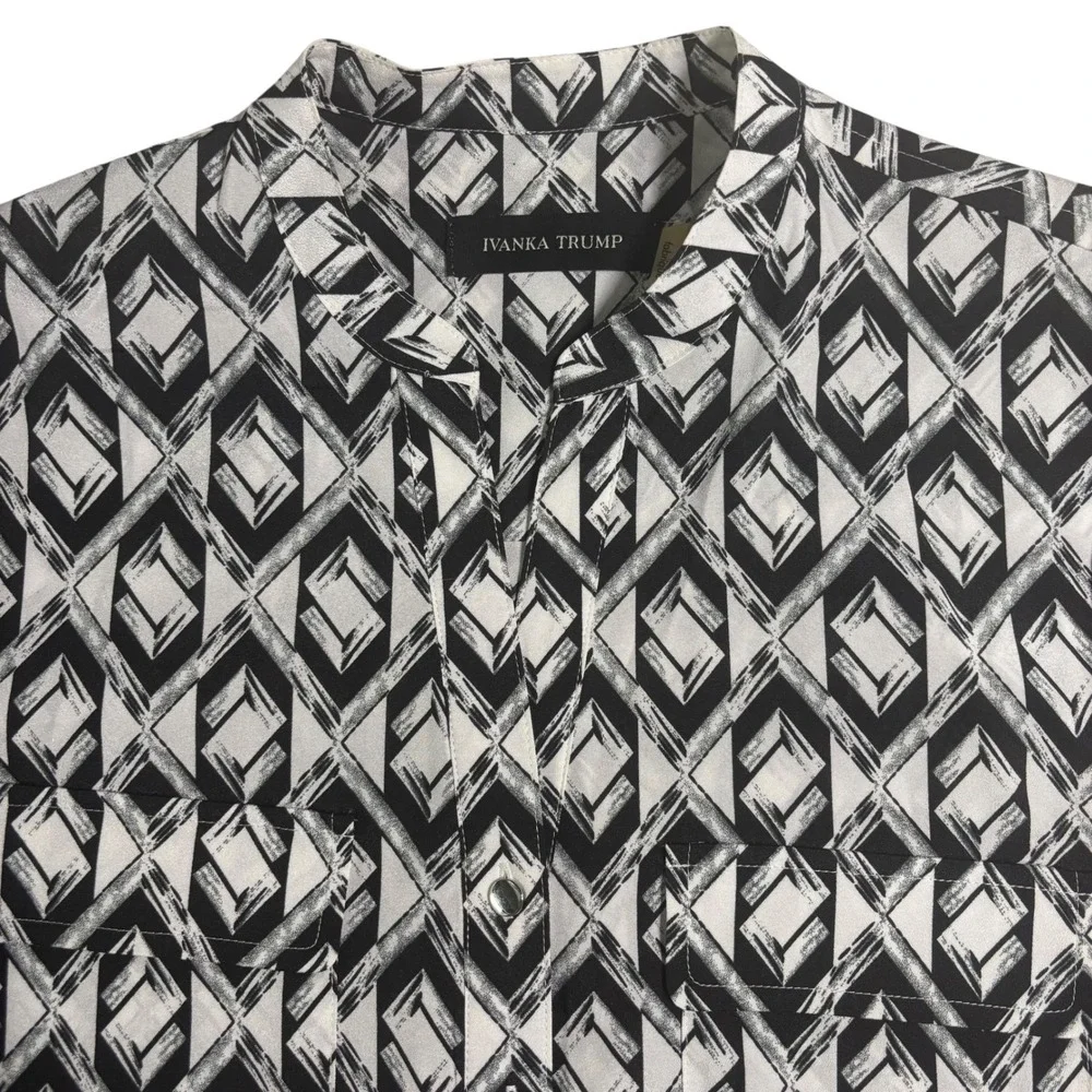 Ivanka Trump Blouse Diamond Print Long Sleeve Button Up Shirt S/P